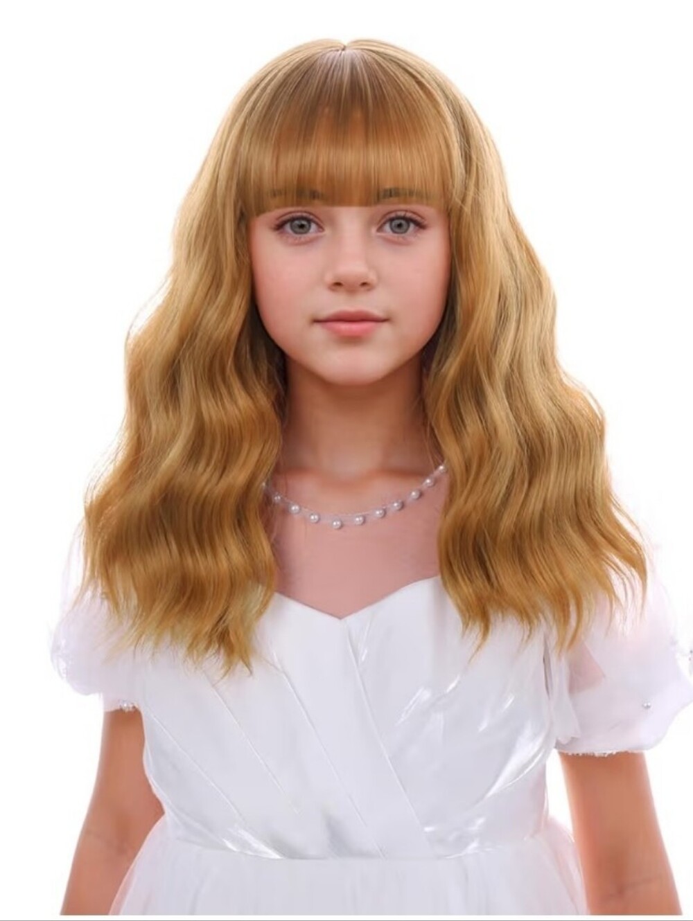Child's/Girls/Petite Strawberry Blonde Short Wavy Wig with Bangs Heat Resistant